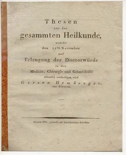 Homberger, Gerson: aus Gießen: Thesen aus der gesammten Heilkunde. Dissertation. 