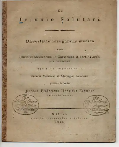 Kästner, Jacob Friedrich Heinrich: aus Heide: De jejunio salutari (De ieiunio salutari). Dissertation. 