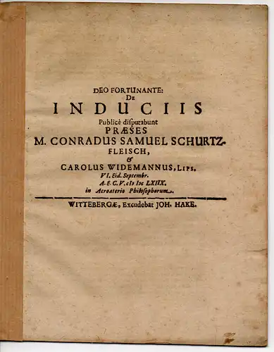 Wiedemann, Karl aus Leipzig: Juristische Dissertation. De Induciis. (Über Tilgungen). 