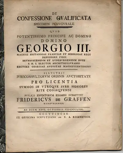 Graffen, Friedrich von: aus Hamburg: Juristische Inaugural-Dissertation. De confessione qualificata. 