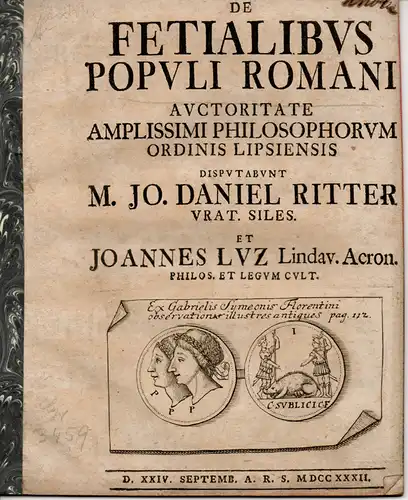 Luz, Johann: aus Linau: De fetialibus populi Romani (Über die Fetialien des römischen Volkes). 
