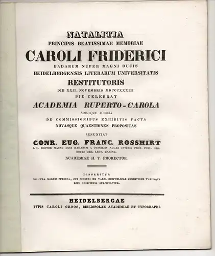 Roßhirt, Konrad Eugen Franz: De cura morum publica, cui singuli ex varia reipublicae conditione variisque ejus institutis subjiciantur (Über die öffentliche Pflege der Sitten, mit.. 