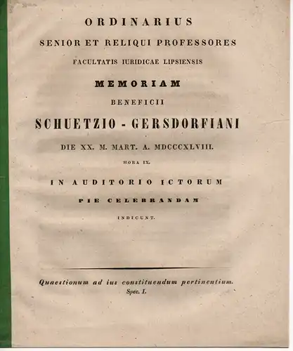 Günther, Karl Friedrich: Quaestionum ad ius constituendum pertinentium, spec. I (Aspekte, die sich auf die Rechtsverfassung beziehen, erster Teil). Gedächtnisrede für Wolf von Zobel aus Dresden. 