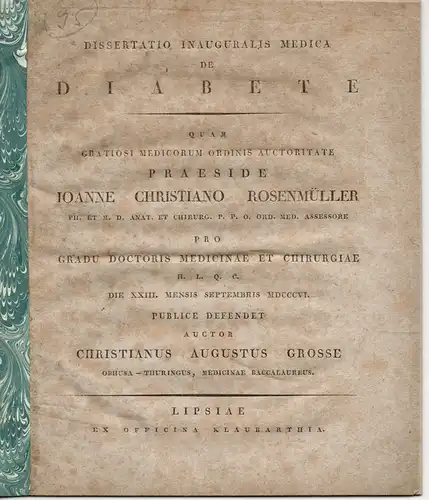 Grosse, Christian August aus Thüringen: De diabete. 
