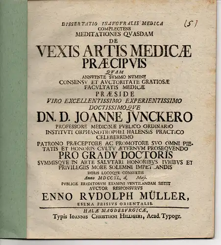 Müller, Enno Rudolf: Medizinische Inaugural-Dissertation. De vexis artis medicae praecipuis. 