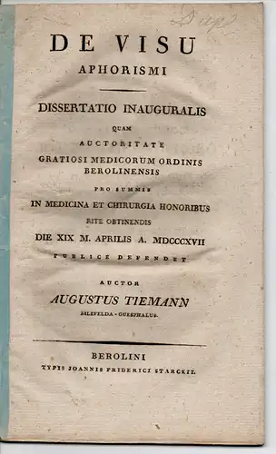 Tiemann, August aus Bielefeld: De visu aphorismi. 