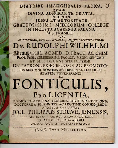 Struve, Johann Philipp: aus Jena: Medizinische Inaugural-Abhandlung. De fonticulis (Über die Fontanellen). 