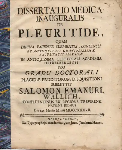 Wallich, Salomon Emanuel: Medizinische Inaugural-Dissertation. De pleuritide. 