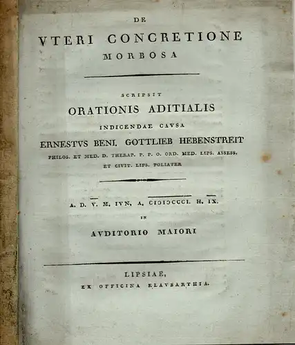 Hebenstreit, Ernst Benjamin Gottlieb: De uteri concretione morbosa. 