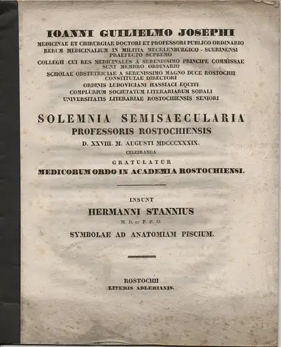 Stannius, Hermann: Hamburg: Symbolae ad anatomiam piscium. 