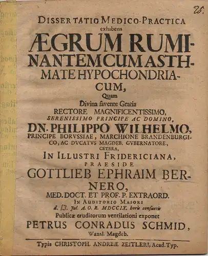 Schmid, Peter Konrad: Wansleben: Medizinische Inaugural-Dissertation. Aegrum ruminantem cum asthmate hypochondriacum. 