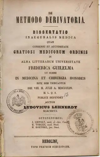 Lehnerdt, Ludwig: De methodo derivatoria (Über die ableitende Methode). Dissertation. 