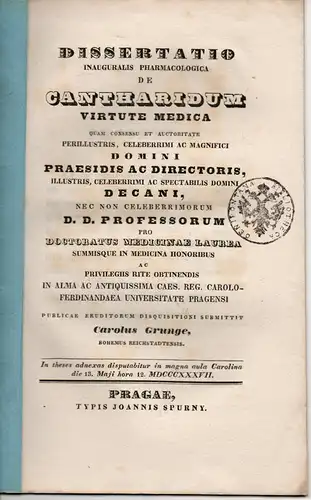 Grunge, Carl: De cantharidum virtute medica. Dissertation. 