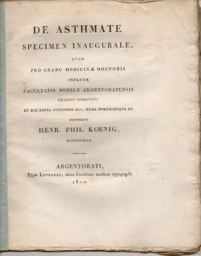 Koenig, Henr. Phil.: aus Zweibrücken: De asthmate. Dissertation. 