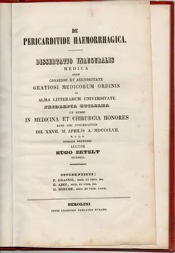 Ertelt, Hugo: De pericarditide haemorrhagica. Dissertation. 