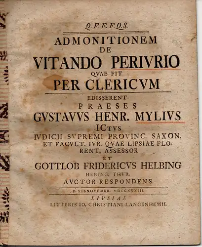 Helbing, Gottlob Friedrich: Admonitionem de vitando periurio, quae fit per clericum. 