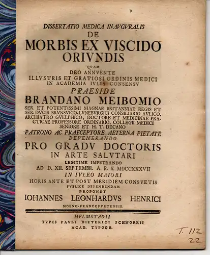 Heinrich, Johann Leonhard: aus Frankfurt/Main: Medizinische Inaugural-Dissertation. De morbis ex viscido oriundis. 