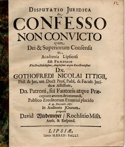 Wiedemeyer, David: Rochlitz: De confesso non convicto (Über ein nicht bewiesenes Geständnis). 