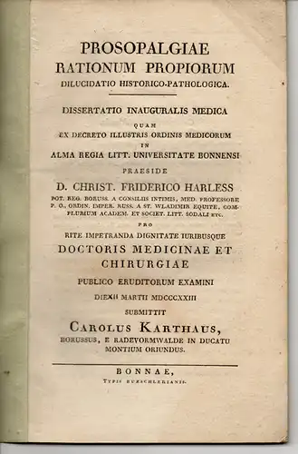 Karthaus, Karl: Radevormwald: Prosopalgiae rationum propiorum dilucidatio. Dissertation. 