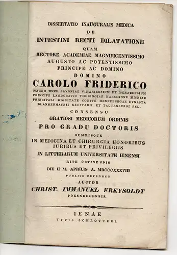 Freysoldt, Christian Immanuel: De intestini recti dilatatione. Dissertation. 