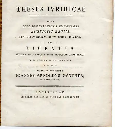 Günther, Johann Arnold: aus Hamburg: Theses iuridicae. 