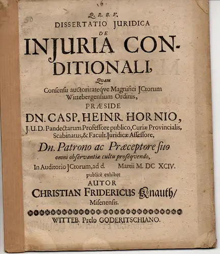 Knauth, Christian Friedrich: aus Meißen: Juristische Dissertation. De iniuria conditionali. 