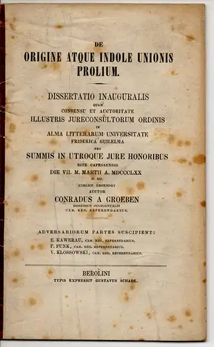 Groeben, Conrad von: De origine atque indole unionis prolium. Dissertation. 