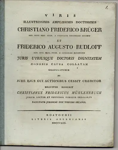 Mühlenbruch, Christian Friedrich: De iure eius cui actionibus cessit creditor. 