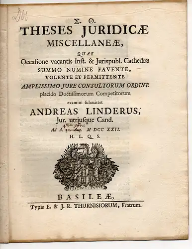 Linder, Andreas: Theses iuridicae miscellaneae. 