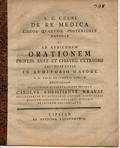 Krause, Carl Christian: A. C. Celsi de re medica libros 4 posteriores emendat. 