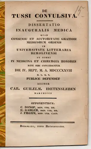 Hötensleben, Carl Wilhelm: De tussi convulsiva. Dissertation. 