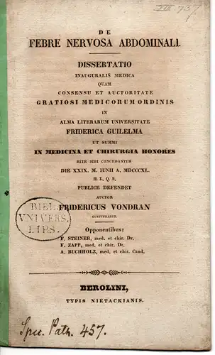 Vondran, Friedrich: aus Westfalen: De febre nervosa abdominali. Dissertation. 