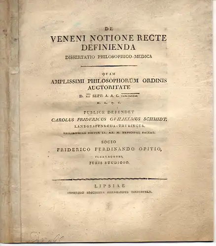 Opitz, Friedrich Ferdinand: aus Ileburg: De veneni notione recte definienda. Dissertation. 