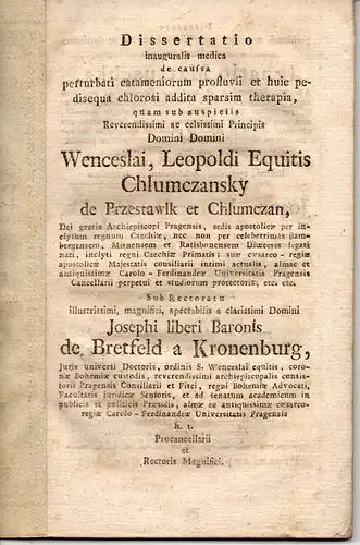 Müller, Franz: De caussa perturbati catameniorum profluvii et huic pedisequa chlorosi addita sparsim therapia. Dissertation. 