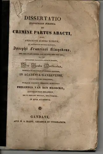 Broecke, Philippus van den: De crimine partus abacti. Dissertation. 