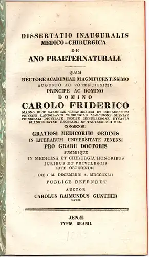 Günther, Carl Raimund: De ano praeternaturali. Dissertation. 