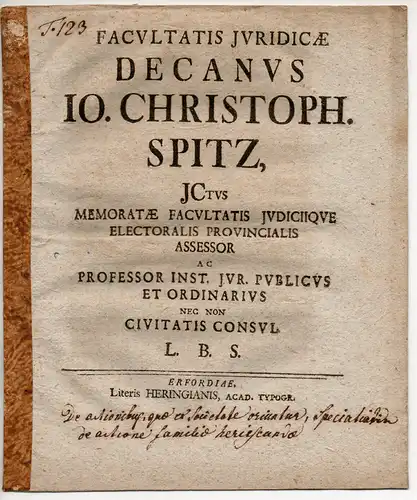 Vogel, Johann Samuel: aus Erfurt: Juristische Inaugural Dissertation. De legitimatione liberorum per subsequens matrimonium (Über die Legitimation unehelicher Eltern durch die Heirat der Eltern). Beigefügt:.. 