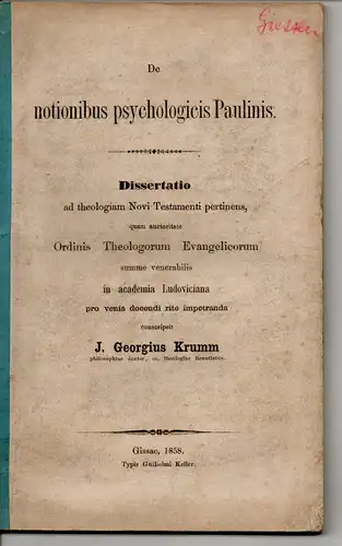 Krumm, J. Georgius: De notionibus psychologicis Paulinis. Dissertation. 