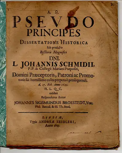 Broestedt, Johann Sigismund: Pseudo principes : dissertatione historica. 