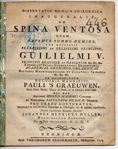 Muller, Johann Heinrich: Medizinische Inaugural-Dissertation. De spina ventosa. 