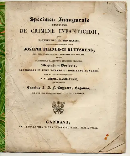 Cuypers, Carolus J. A. F: De crimine infanticidii. Dissertation. 