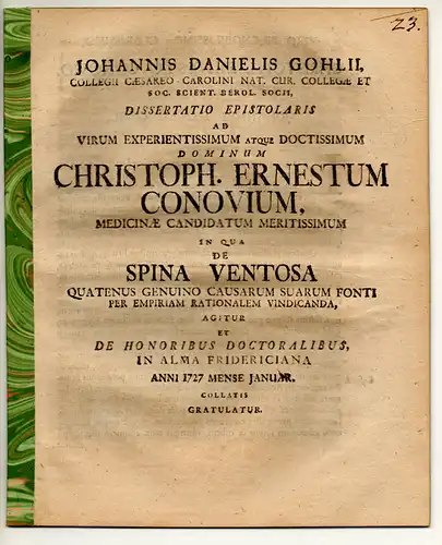Gohl, Johann Daniel: Dissertatio Epistolaris Ad ... Dominum Christoph. Ernestum Conovium. 