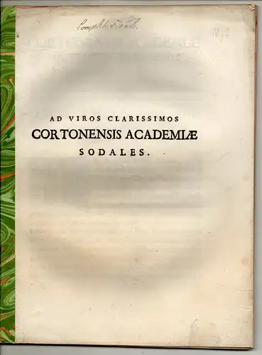 Quirinus (Querini), Angelo Maria: Ad viros clarissimos Cortonensis Academiae sodales. 