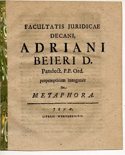 Beier, Adrian: De metaphora. Promotionseinladung für Johann Karl Lochner aus Fürth. 