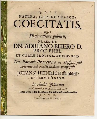 Kirchhoff, Johann Heinrich: Natura, iura et analoga coecitatis. 