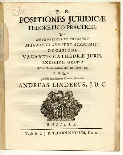 Linder, Andreas: Positiones iuridicae theoretico-practicae. 