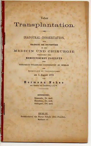 Nehse, Hermann: aus Gennin: Über Transplantation. Dissertation. 