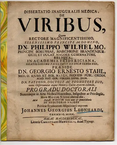 Leonhardi, Johann Georg: aus Chemnitz: Medizinische Inaugural-Dissertation. De Viribus. 