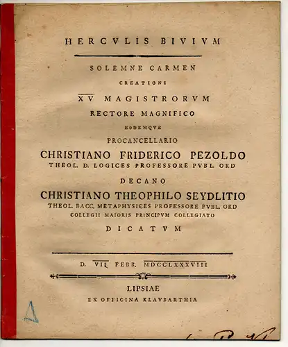 Seydlitz, Christian Gottlieb: Herculis bivium. solemne carmen creationi XV magistrorum. Universitätsprogramm. 