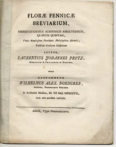 Nordgren, Will. Alexander; Eneberg, Isak Reinhold: Florae Fennicae breviarium, part 5 + 6. Dissertation. 